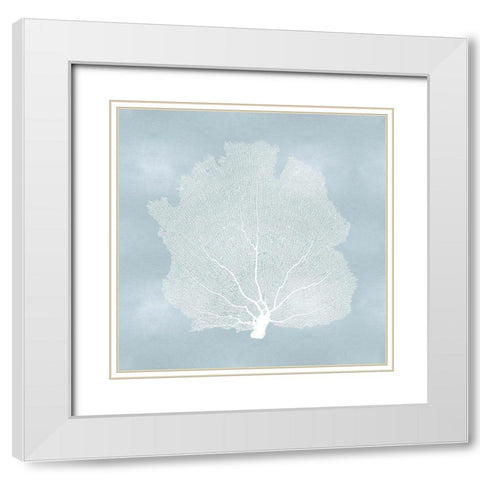 Sea Fan on Aqua I White Modern Wood Framed Art Print with Double Matting by Miller, Melonie