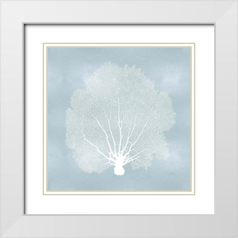 Sea Fan on Aqua II White Modern Wood Framed Art Print with Double Matting by Miller, Melonie