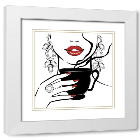 Coffee Time White Modern Wood Framed Art Print with Double Matting by Pavlova, Martina