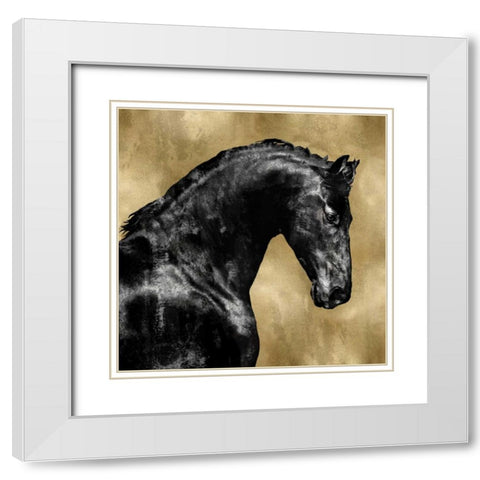 Black Stallion on Gold White Modern Wood Framed Art Print with Double Matting by Rose, Martin