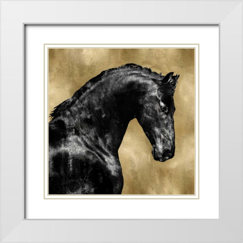 Black Stallion on Gold White Modern Wood Framed Art Print with Double Matting by Rose, Martin