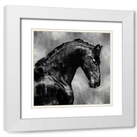 Black Stallion on Silver White Modern Wood Framed Art Print with Double Matting by Rose, Martin