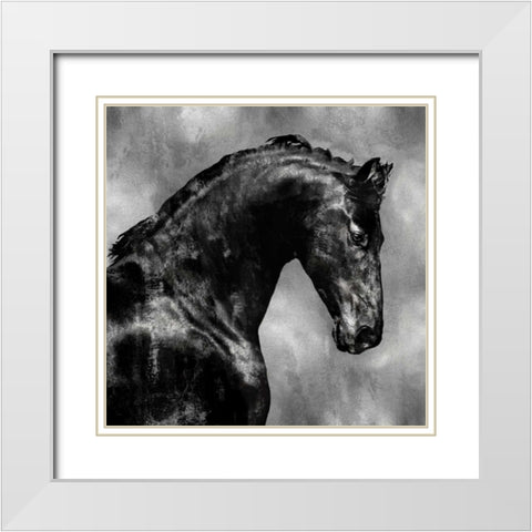 Black Stallion on Silver White Modern Wood Framed Art Print with Double Matting by Rose, Martin