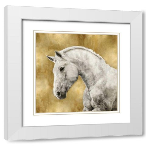 White Stallion on Gold White Modern Wood Framed Art Print with Double Matting by Rose, Martin
