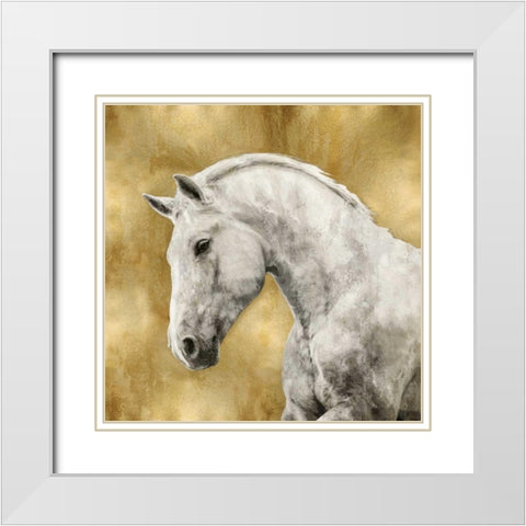 White Stallion on Gold White Modern Wood Framed Art Print with Double Matting by Rose, Martin
