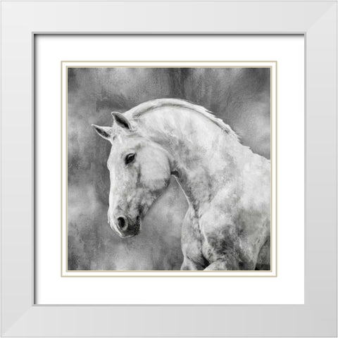 White Stallion on Silver White Modern Wood Framed Art Print with Double Matting by Rose, Martin