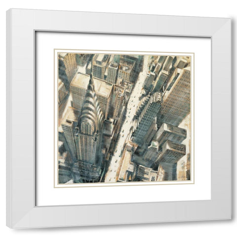 Aerial View Chrysler Bldg White Modern Wood Framed Art Print with Double Matting by Daniels, Matthew