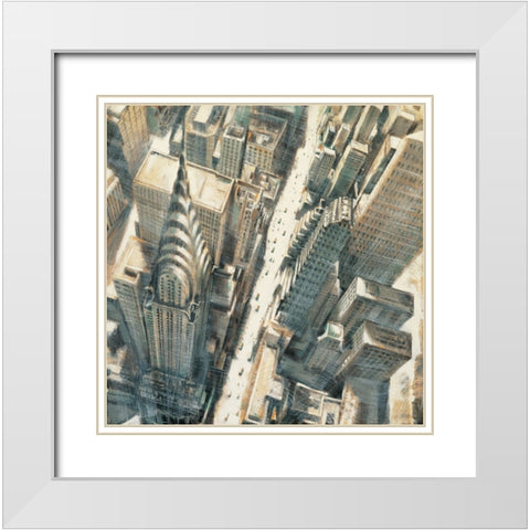 Aerial View Chrysler Bldg White Modern Wood Framed Art Print with Double Matting by Daniels, Matthew