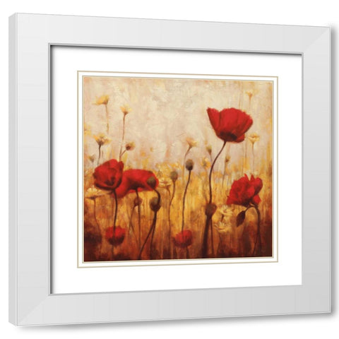 Poppies and Daisies II White Modern Wood Framed Art Print with Double Matting by Carter, Natalie