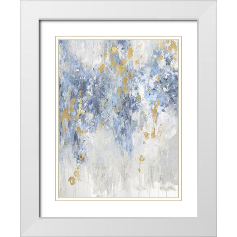 Cascade Blue with Gold White Modern Wood Framed Art Print with Double Matting by Robbins, Nikki