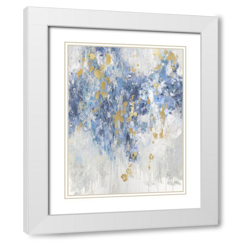 Cascade Indigo with Gold  White Modern Wood Framed Art Print with Double Matting by Robbins, Nikki