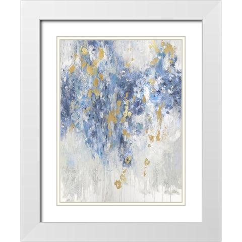 Cascade Indigo with Gold  White Modern Wood Framed Art Print with Double Matting by Robbins, Nikki