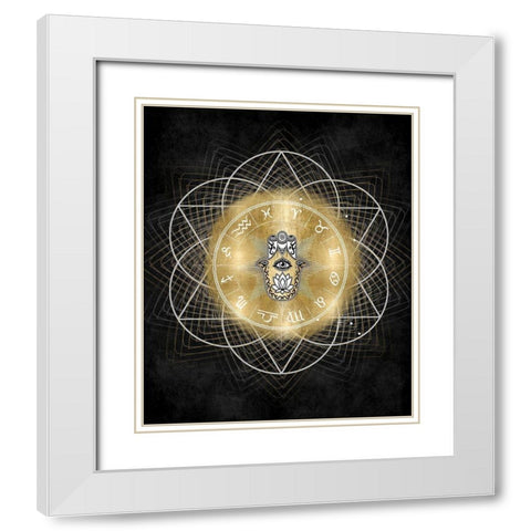 Hamsa Hand with Zodiac Signs White Modern Wood Framed Art Print with Double Matting by Jeffries, Oliver