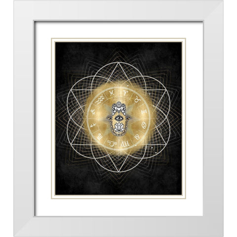 Hamsa Hand with Zodiac Signs White Modern Wood Framed Art Print with Double Matting by Jeffries, Oliver