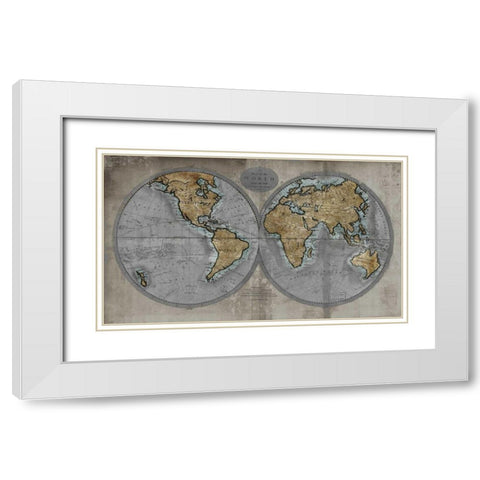 Map of the World White Modern Wood Framed Art Print with Double Matting by Brennan, Russell