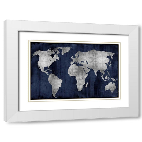 The World - Silver on Blue White Modern Wood Framed Art Print with Double Matting by Brennan, Russell