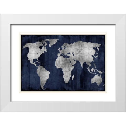 The World - Silver on Blue White Modern Wood Framed Art Print with Double Matting by Brennan, Russell