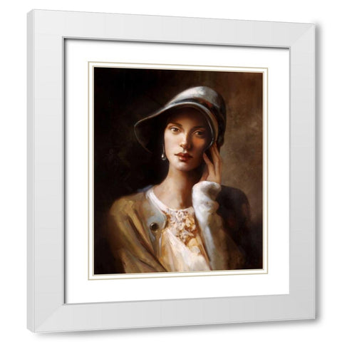 Pearl Earing White Modern Wood Framed Art Print with Double Matting by Di Scenza, Ron