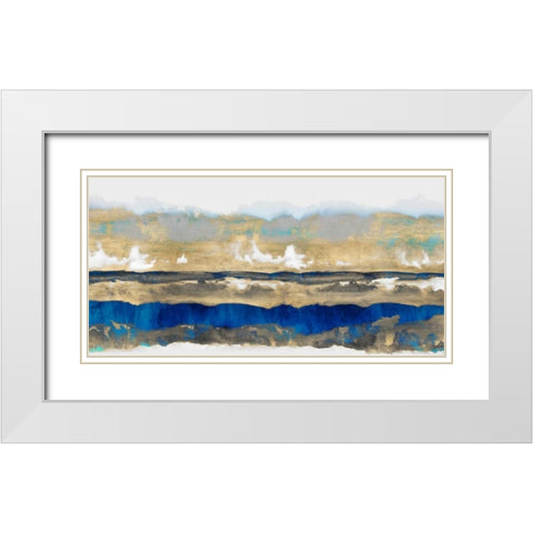 Strata in Blue and Gold White Modern Wood Framed Art Print with Double Matting by Springer, Rachel