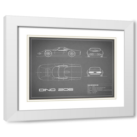 Ferrari Dino 206 1965-Grey White Modern Wood Framed Art Print with Double Matting by Rogan, Mark