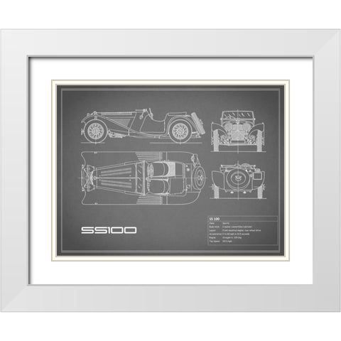 Jaguar SS-100-Grey White Modern Wood Framed Art Print with Double Matting by Rogan, Mark