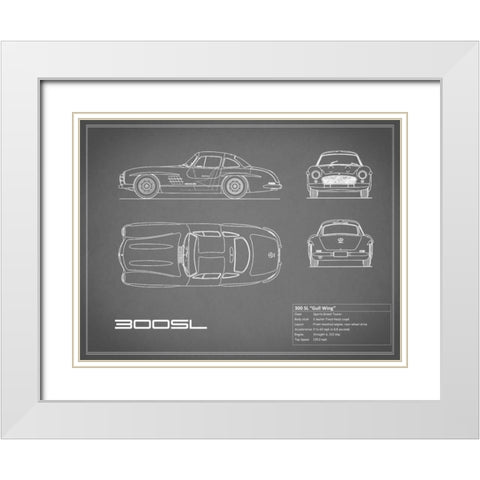 Mercedes 300SL Gullwing-Grey White Modern Wood Framed Art Print with Double Matting by Rogan, Mark