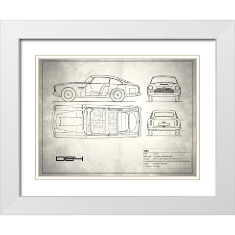 Aston DB4 White White Modern Wood Framed Art Print with Double Matting by Rogan, Mark