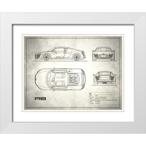 Audi R8 V10 White White Modern Wood Framed Art Print with Double Matting by Rogan, Mark