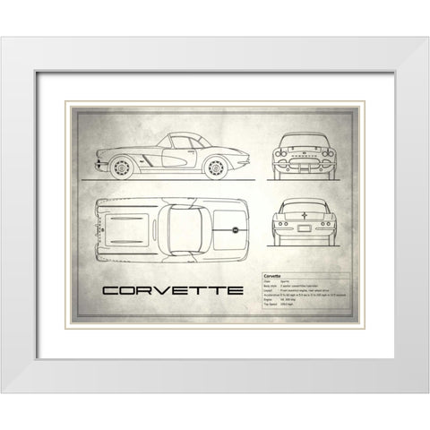 Corvette 33BHP White White Modern Wood Framed Art Print with Double Matting by Rogan, Mark