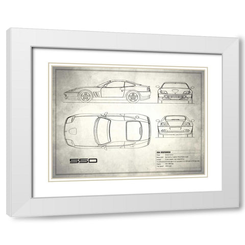 Ferrari 550 White White Modern Wood Framed Art Print with Double Matting by Rogan, Mark