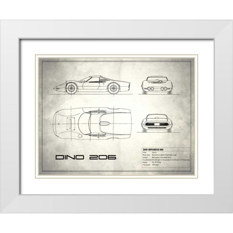 Ferrari Dino206 1965 White White Modern Wood Framed Art Print with Double Matting by Rogan, Mark