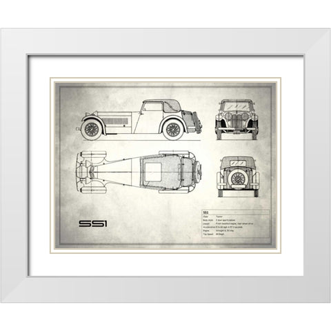Jaguar SS-100 White White Modern Wood Framed Art Print with Double Matting by Rogan, Mark