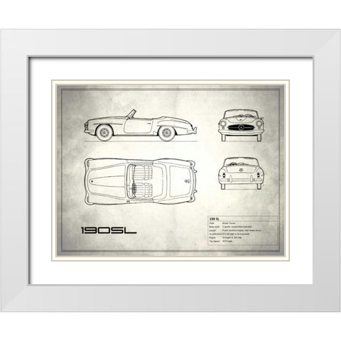 Mercedes 190-SL White White Modern Wood Framed Art Print with Double Matting by Rogan, Mark