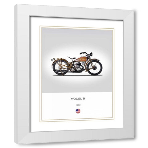 Harley Davidson Model B 1932 White Modern Wood Framed Art Print with Double Matting by Rogan, Mark