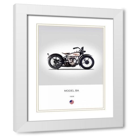 Harley Davidson Model BA 1928 White Modern Wood Framed Art Print with Double Matting by Rogan, Mark