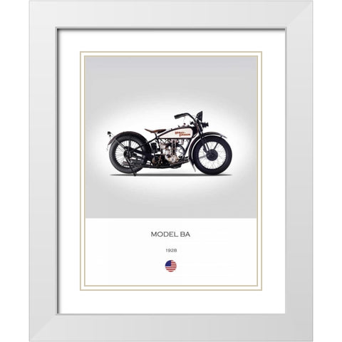 Harley Davidson Model BA 1928 White Modern Wood Framed Art Print with Double Matting by Rogan, Mark