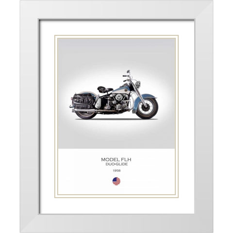 HD Model FLH Duo Glide 1958 White Modern Wood Framed Art Print with Double Matting by Rogan, Mark