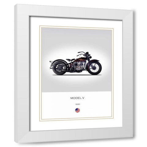 Harley Davidson Model V 1930 White Modern Wood Framed Art Print with Double Matting by Rogan, Mark