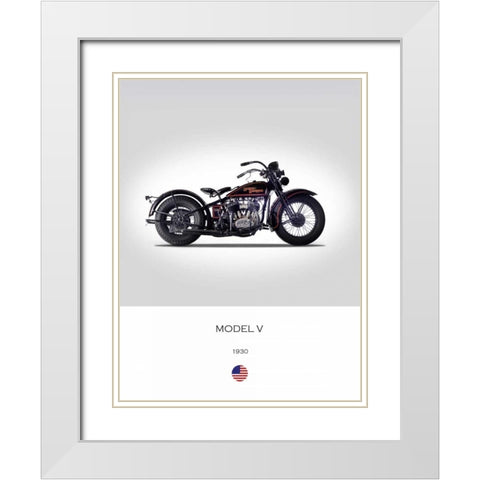 Harley Davidson Model V 1930 White Modern Wood Framed Art Print with Double Matting by Rogan, Mark
