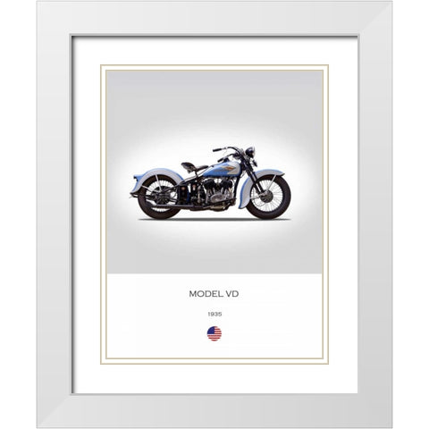 Harley Davidson Model VD 1935 White Modern Wood Framed Art Print with Double Matting by Rogan, Mark