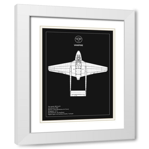 BP de-Havilland Vampire Black  White Modern Wood Framed Art Print with Double Matting by Rogan, Mark