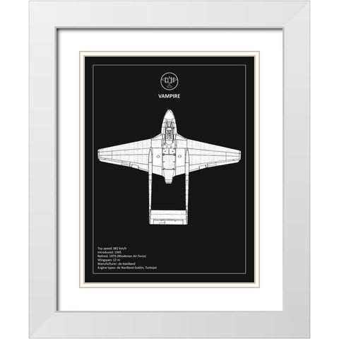 BP de-Havilland Vampire Black  White Modern Wood Framed Art Print with Double Matting by Rogan, Mark
