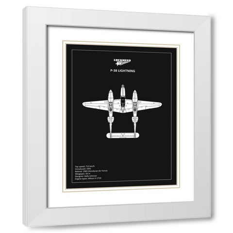 BP Lockheed P38 Lightning Black  White Modern Wood Framed Art Print with Double Matting by Rogan, Mark