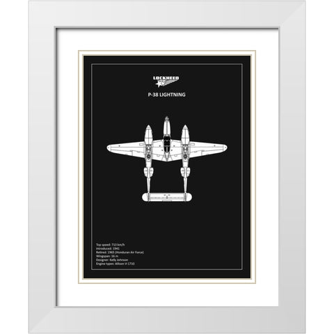 BP Lockheed P38 Lightning Black  White Modern Wood Framed Art Print with Double Matting by Rogan, Mark