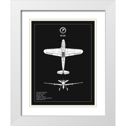 BP Messerschmitt ME 109 Black  White Modern Wood Framed Art Print with Double Matting by Rogan, Mark