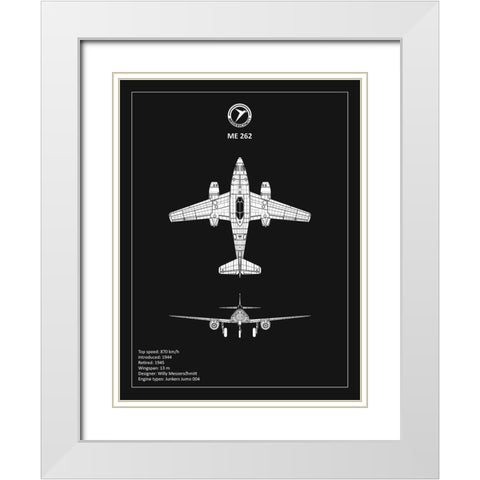 BP Messerschmitt ME262 Black  White Modern Wood Framed Art Print with Double Matting by Rogan, Mark