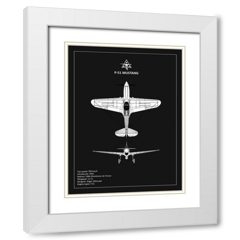 BP P-51 Mustang Black  White Modern Wood Framed Art Print with Double Matting by Rogan, Mark