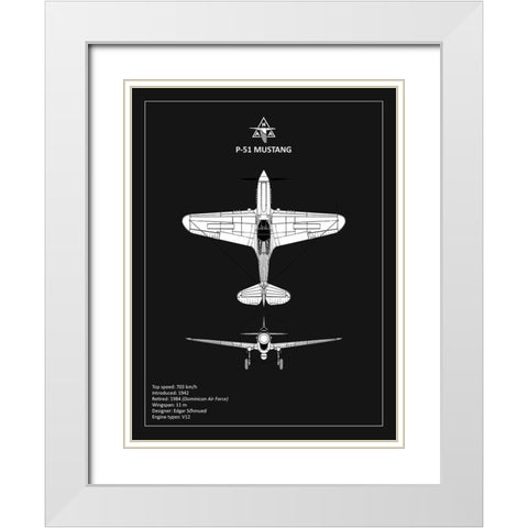 BP P-51 Mustang Black  White Modern Wood Framed Art Print with Double Matting by Rogan, Mark