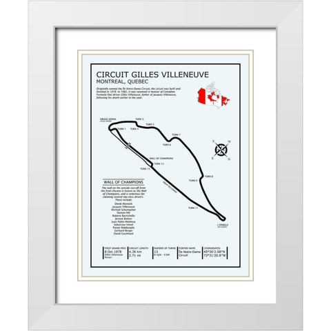 Gilles Villeneuve Circuit White Modern Wood Framed Art Print with Double Matting by Rogan, Mark