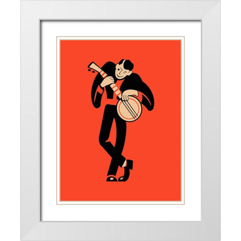 The Banjo White Modern Wood Framed Art Print with Double Matting by Rogan, Mark